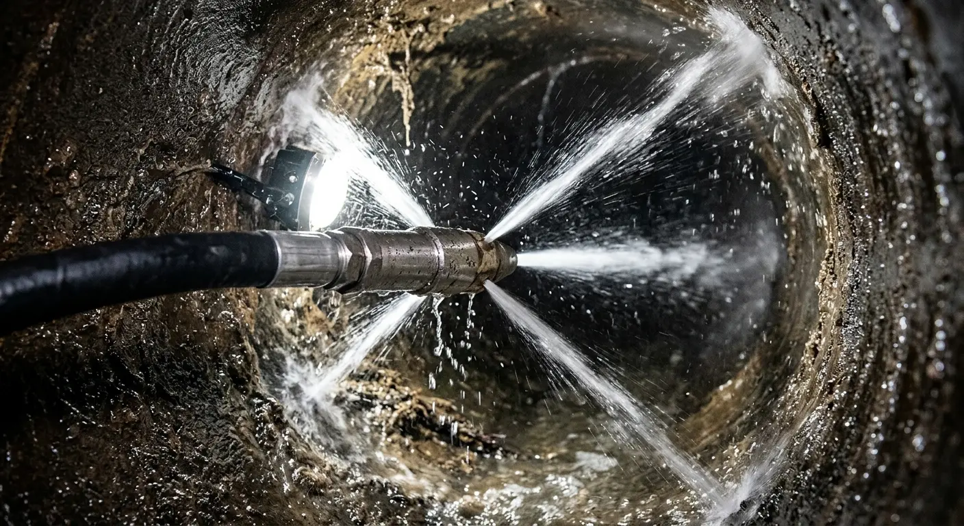 High-pressure hydro jetting nozzle cleaning sewer pipe for Storm Drain Cleaning in Fort Leonard Wood
